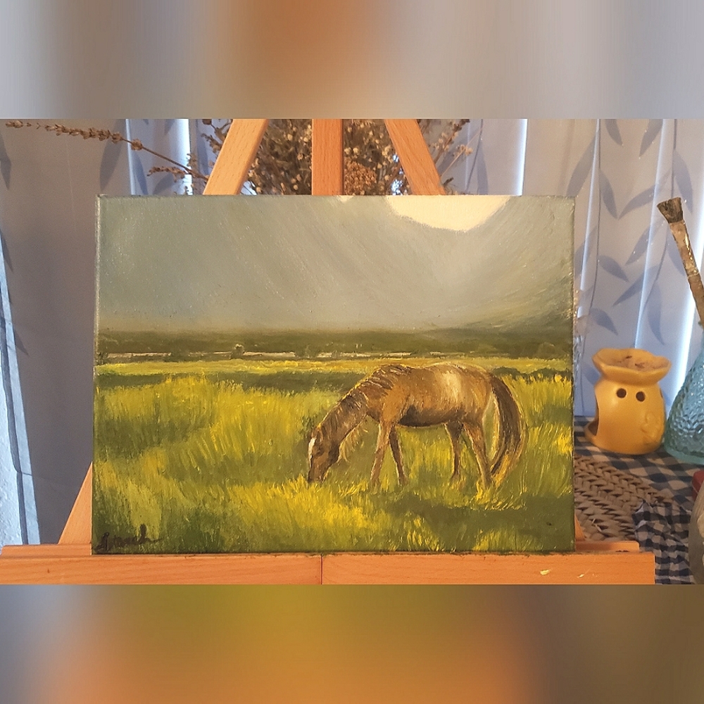(Final price)Horse love landscape oil painting by me